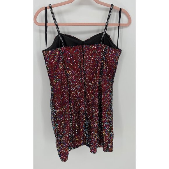 Sequined Red Mini Dress With Beaded Straps & Sweetheart Neckline - Picture 4 of 9